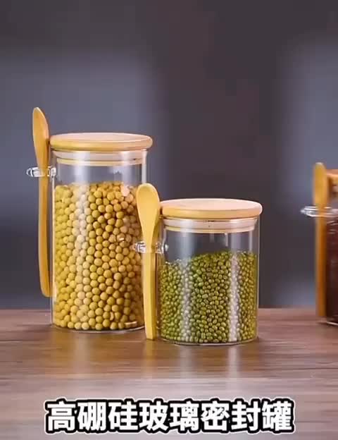Toples Bumbu Dapur Bahan Kaca Tutup Kayu/ Botol Penyimpanan Bumbu Bentuk Tabung Serbaguna Kitchenware Wadah