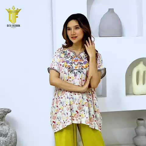 Daster Bordir One Set Jumbo Kombi Corak Non Busui Katun Rayon Viscose Premium Adem Nyaman Celana Baju