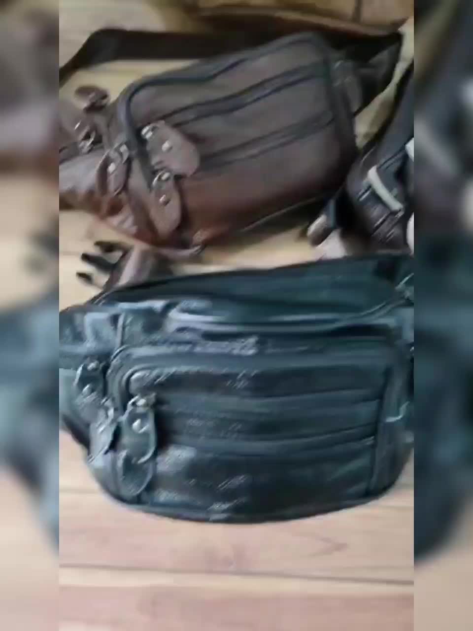 Tas Pria Kulit Sapi Asli Pinggang Waistbag Selempang Resleting Full