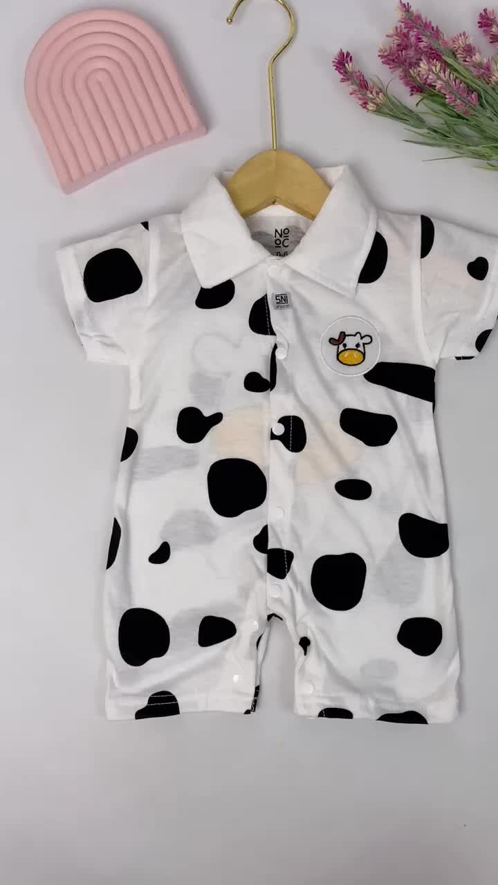 10.10 Set Ootd Bayi Laki Laki Perempuan | Baju Bayi Romper Kerah Sapi Hitam Putih Kancing tengah
