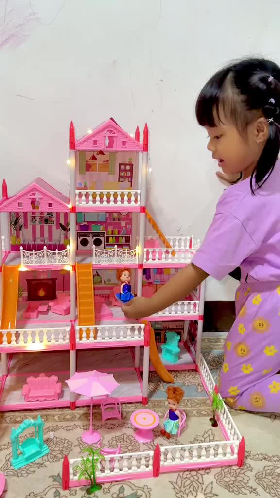 LEYI Mainan Princess Villa Castle Besar 61cm Rumah Rumahan Anak Perempuan Princess Kastil Dengan Lampu Hadiah LED