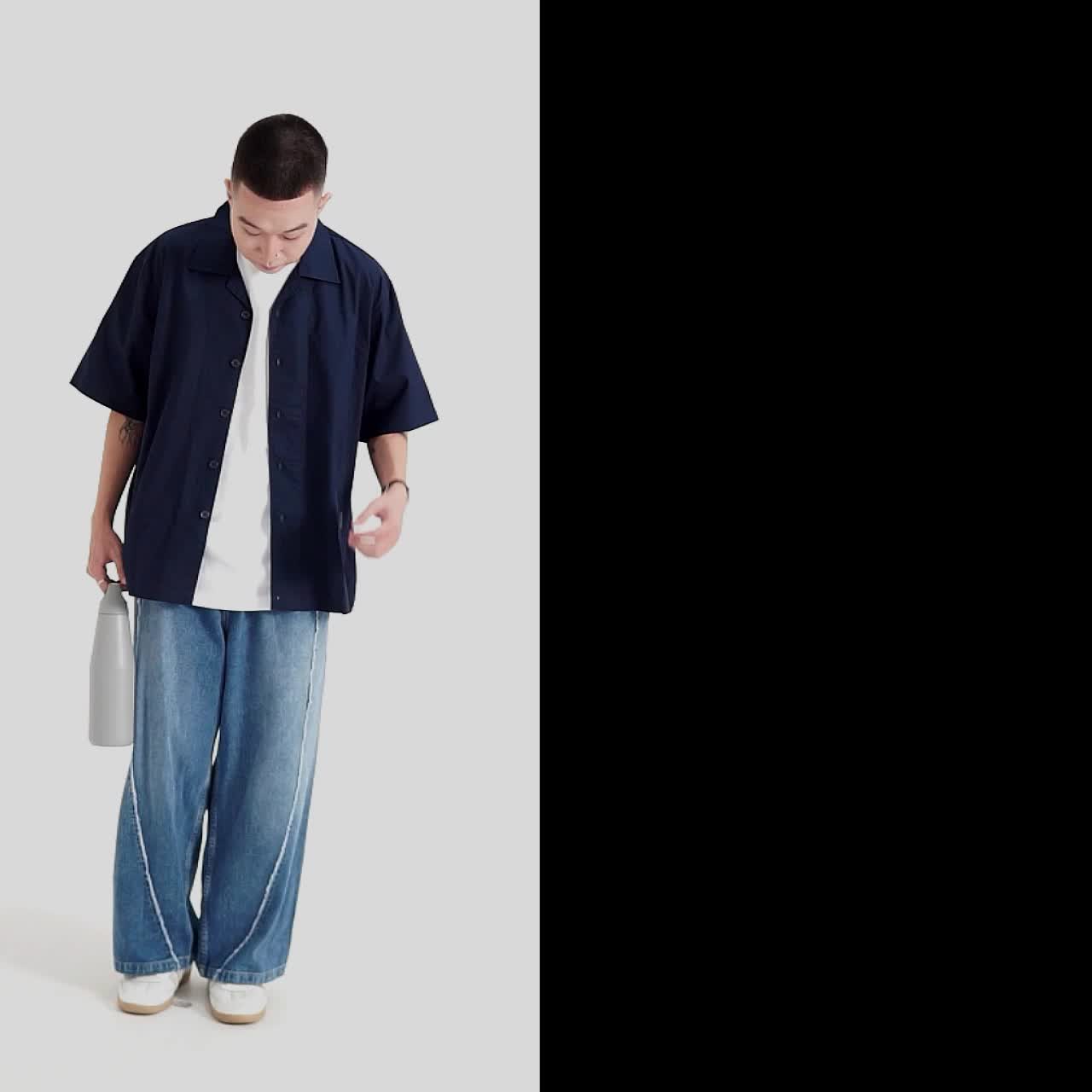Kemeja Bowling  Pria Oversize Yaba Shirt White Katun Baju Putih