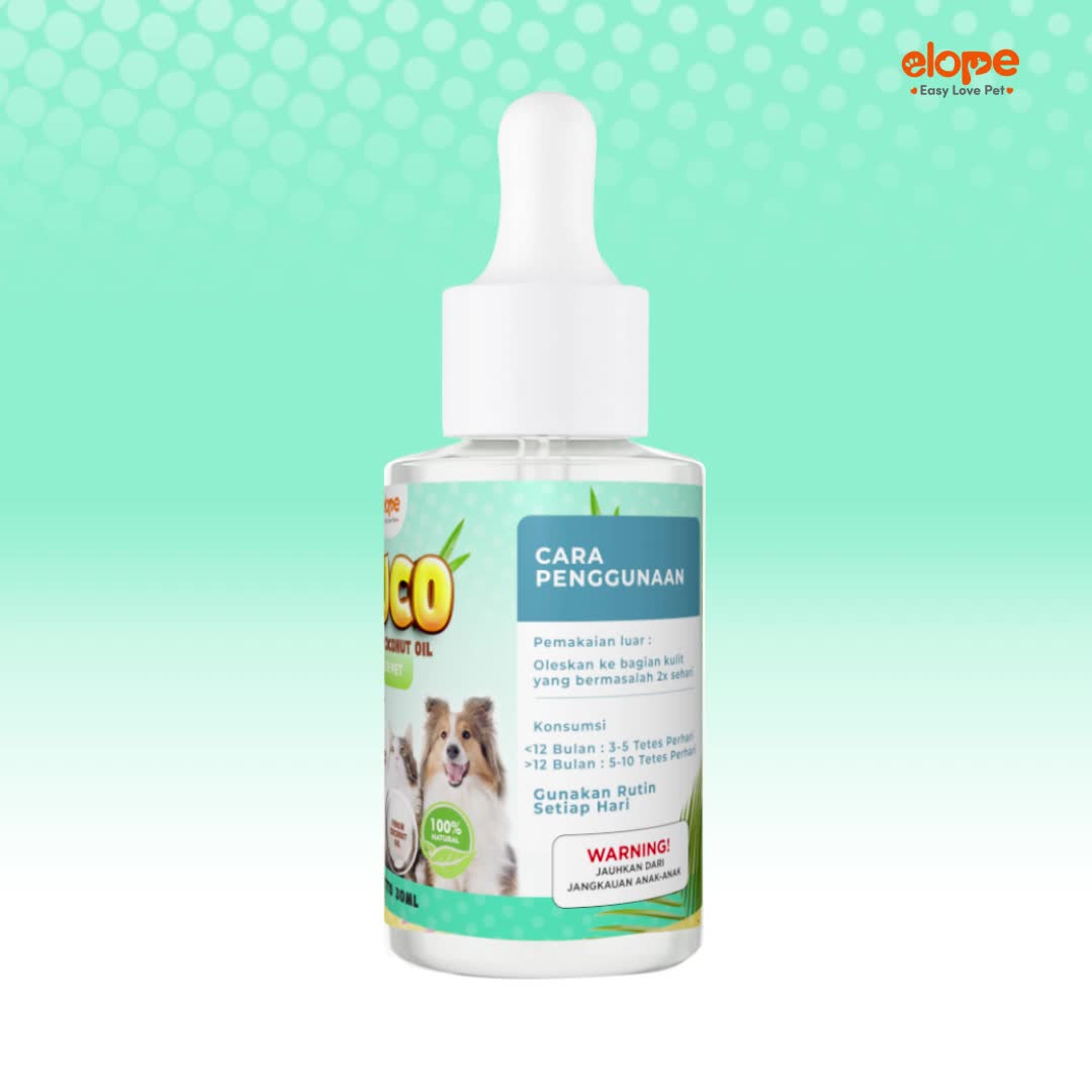 Elope PUCO  Extra Virgin Coconut Oil Minyak VCO Kucing Anjing  Jamur Scabies 30ml Anti Mikroba & Antifungal Meningkatkan Daya Tahan Tubuh