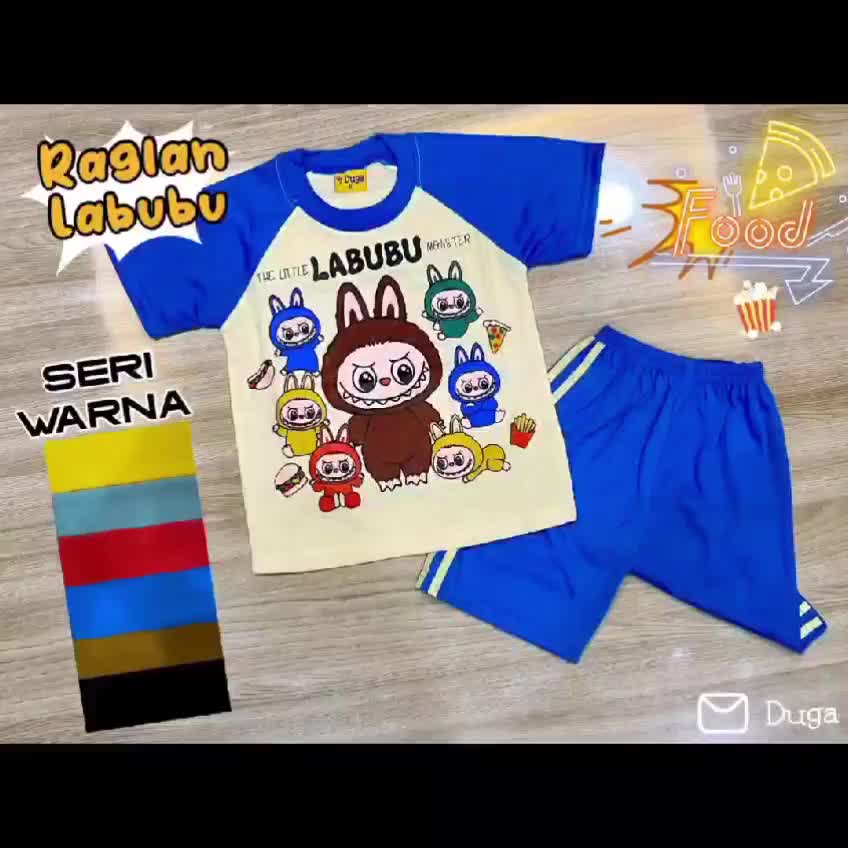 Setelan Labubu Viral Terbaru Anak Laki Laki usia 2-10 Tahun Baju Stelan Cowok labubu Katun Parsel