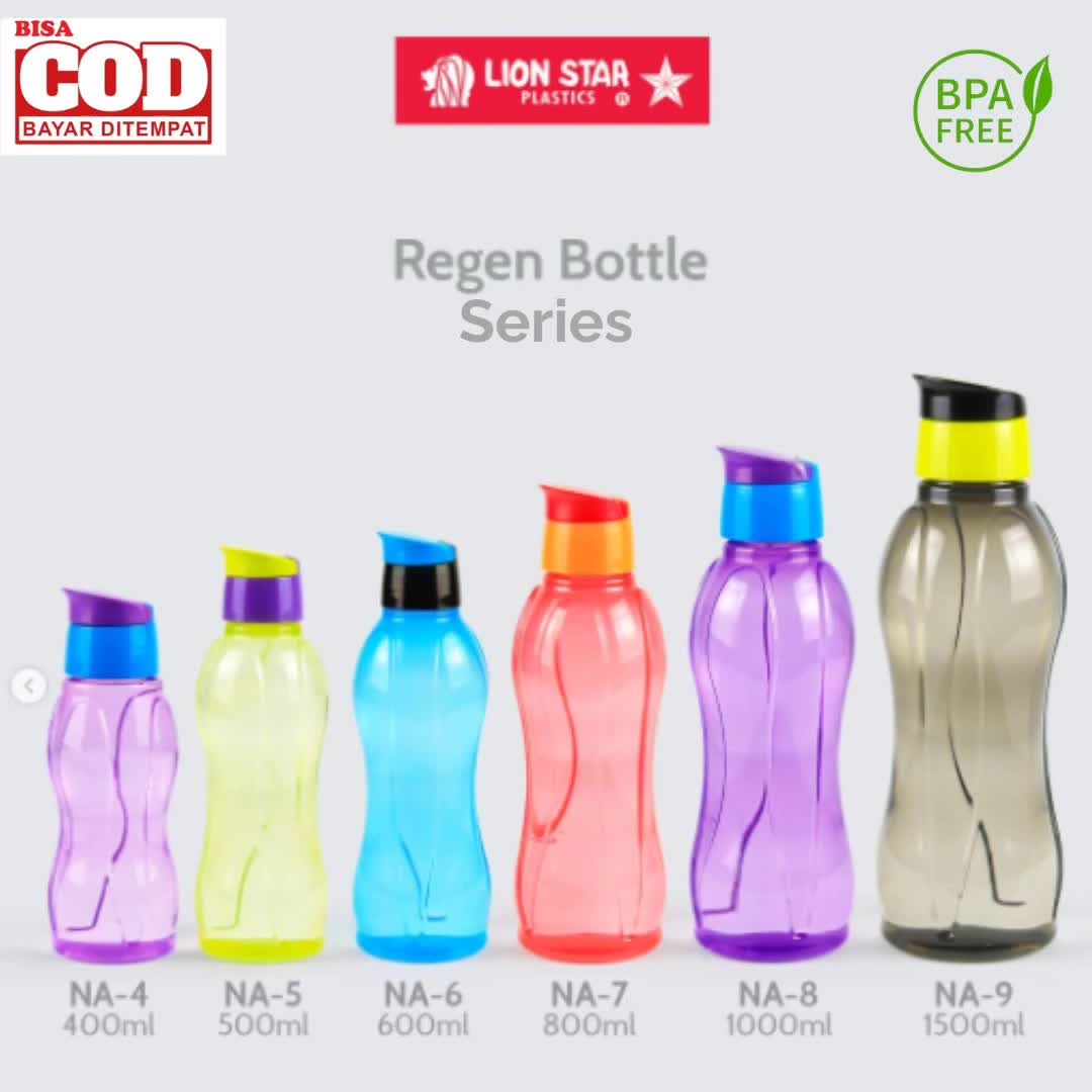 LIon Star Botol MInum 1500ml 1000ml 800ml 600ml 500ml 400ml Regen Series Bebas BPA anti Pecah Bottles Kitchenware Water