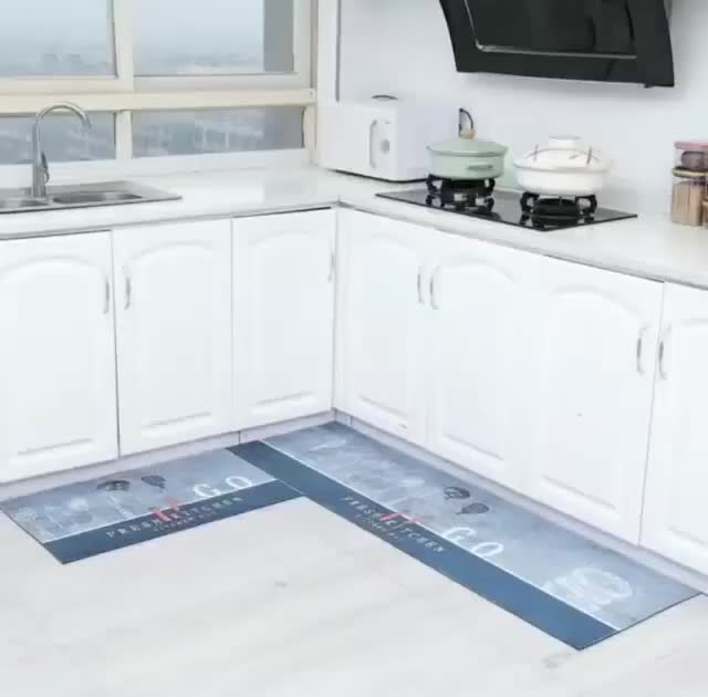 HL0524 Keset Kaki 2 in 1 Poliyester Keset Dapur Motif Alas Lantai Rumah Keset Kaki Rumah Dekorasi
