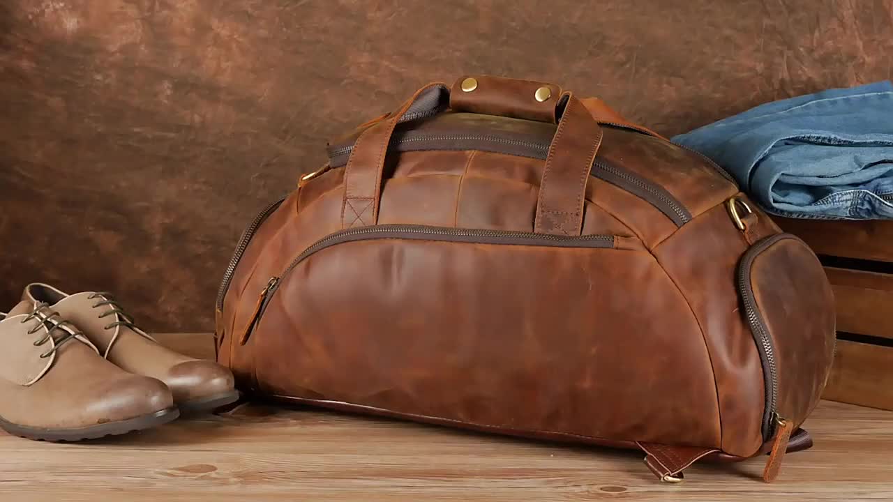 Tas Travel Kulit Asli Crazy Horse - Tas Ransel Travel Multifungsi Ransel Laptop Pria Tas Bahu Pria Unik