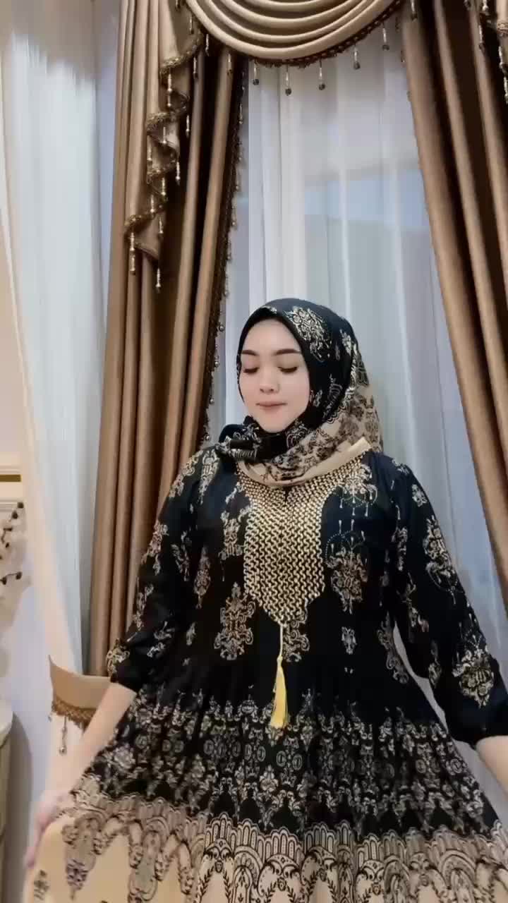 Gamis wanita Lena renda free hijab resleting depan busui katun rayon Ld 110 pb 137