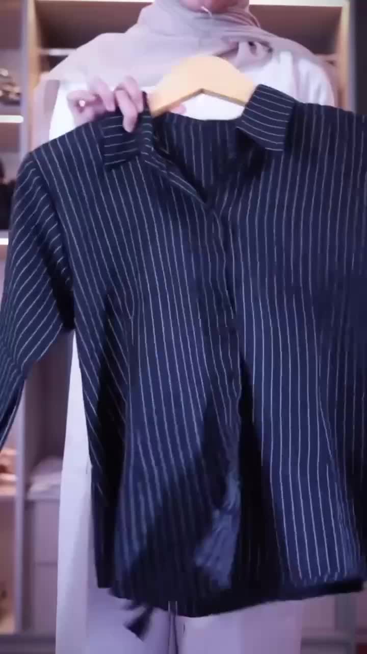 Luna Stripe Semiwoll Atasan Kemeja Wanita Lengan Panjang Slim Fit Press Body - Baju Kemeja Wanita Salur Kantor Kerja Formal Casual Fitted Slim Fit Body Korean Style Office Blouse Strip