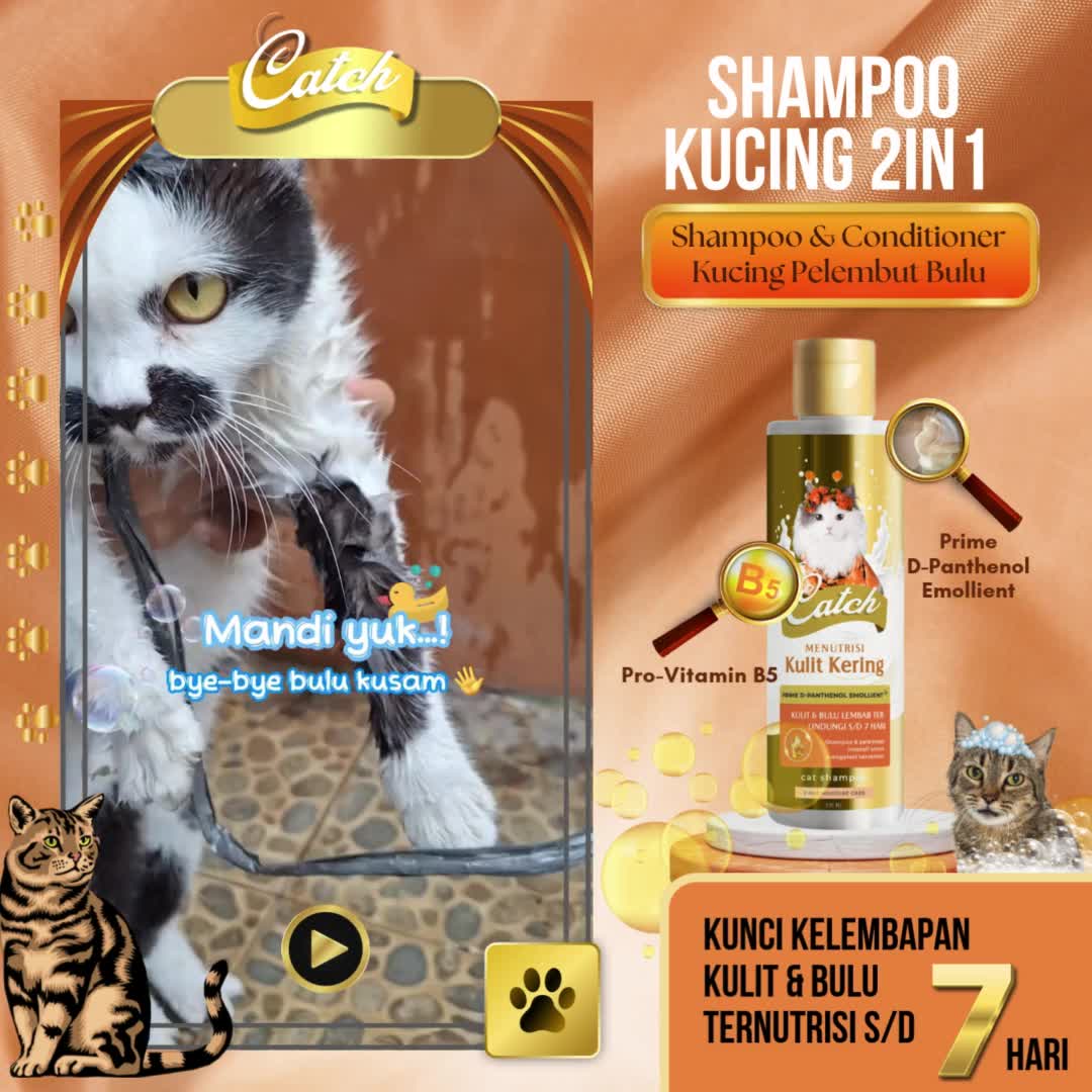 Catch - Sampo Kucing Pelembut Bulu - Kulit Bulu Lembab Ternutrisi s/d 7 hari - D-Panthenol Emollient