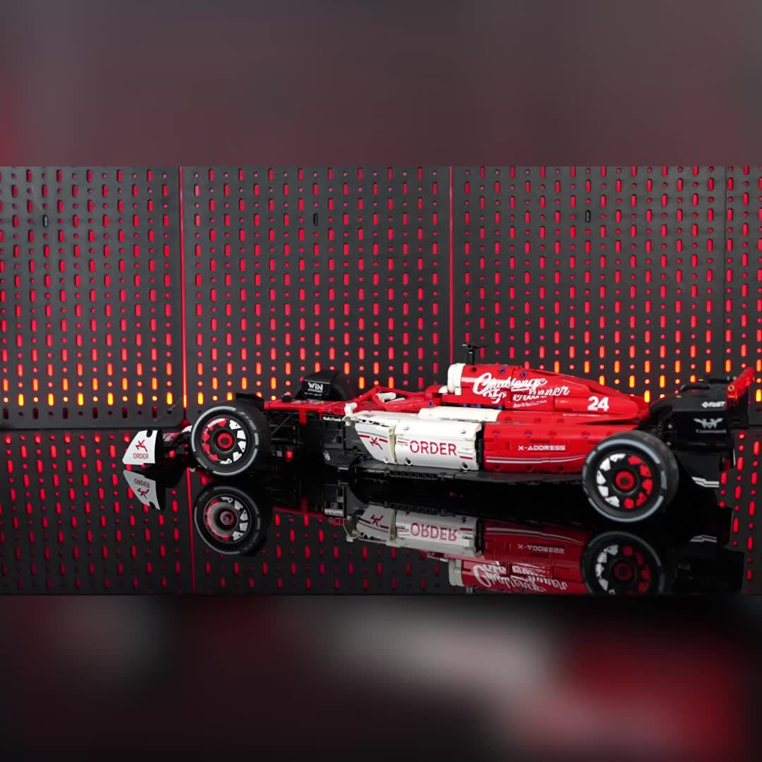 Mainan blok bangunan mobil balap F1 merah dan putih 1:8 versi statis