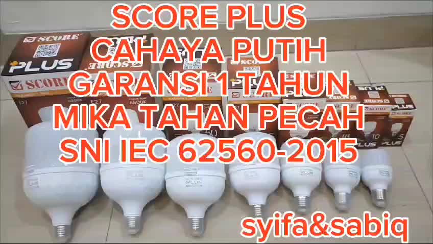 Lampu LED Murah Bohlam LED SCORE PLUS 5W -60W Cahaya Putih 6600K  Kualitas SNI Anti Pecah Lokal