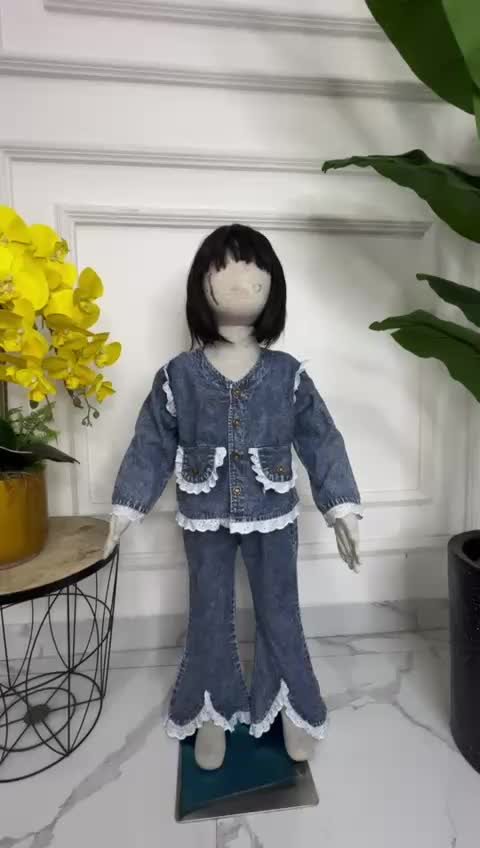 Stelan jins anak perempuan import korean style celana jins cutbray kombinasi brukat premium usia 3 - 12 tahun set anak terbaru 2024 setelan anak perempuan jumbo oversize - COD Baju Jeans