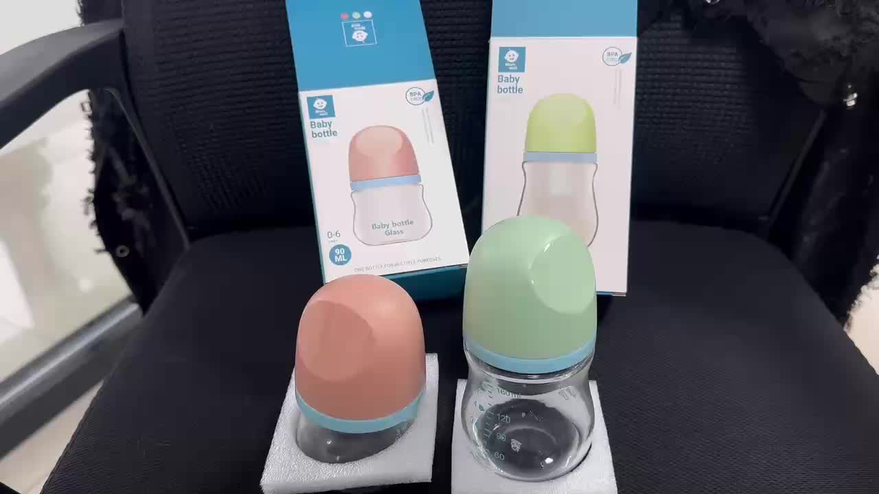Momsun Botol Susu Kaca 90ML/160ML BPA FREE Botol Dot Bayi Anti-Kolik Botol Susu Bayi Newborn BPG02