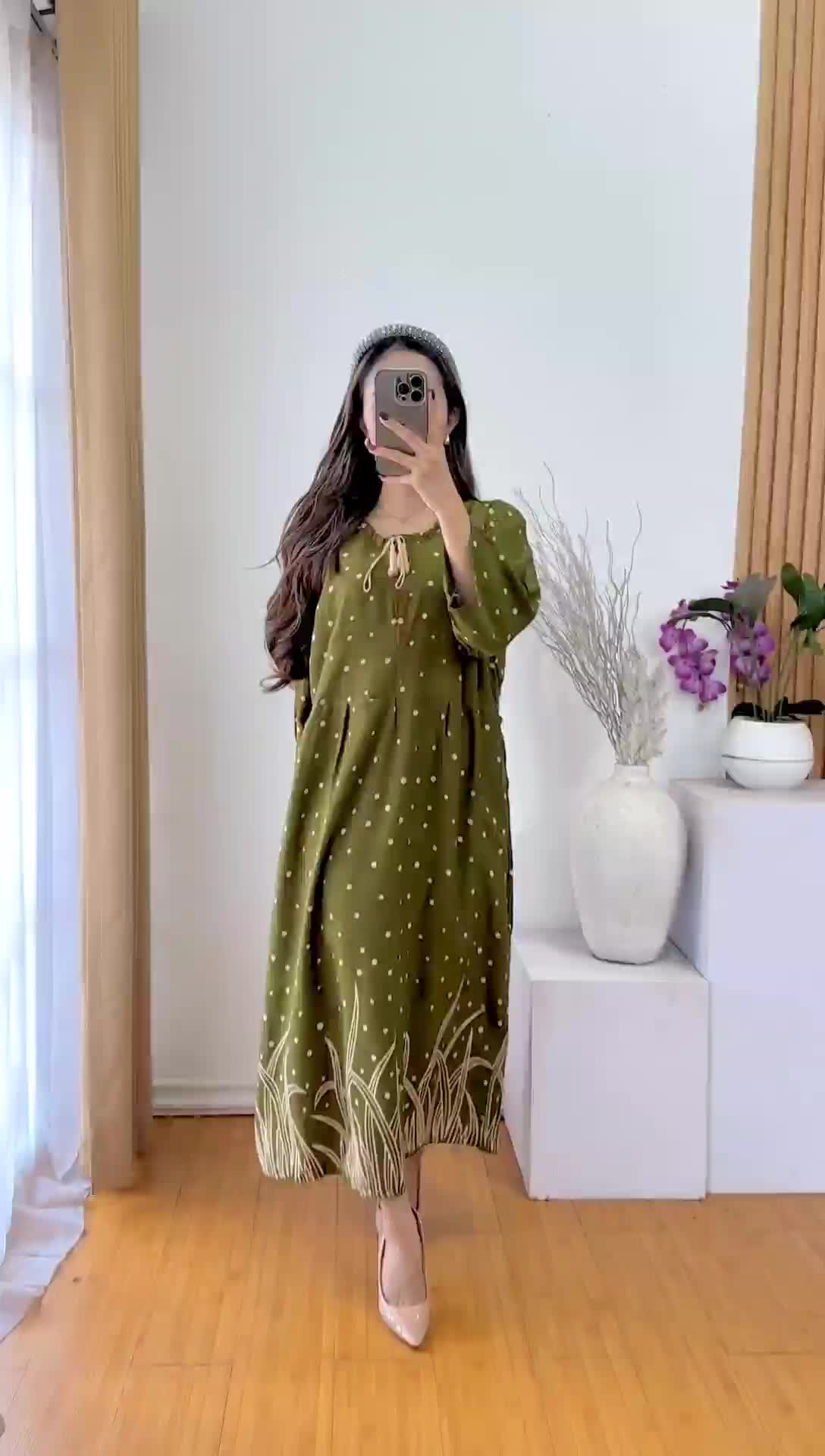 Daster Jumbo Motif Bambu Busui Resleting Tali Samping Rayon Wanita - Katun, Kancing, Panjang, Tidur, Kimono, Bumil, Dress Hamil