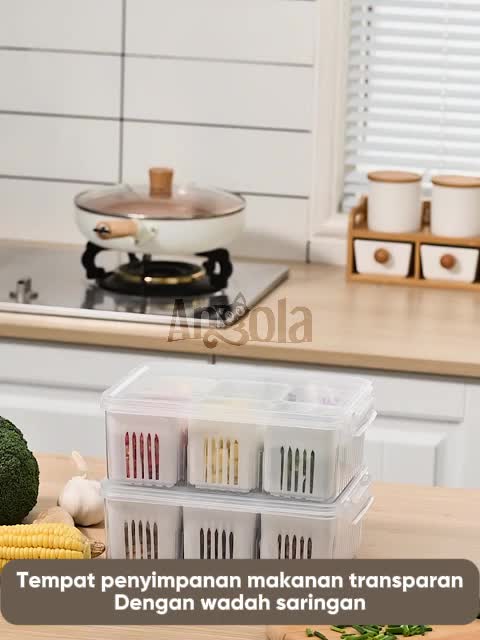 ANGOLA Wadah Penyimpanan Sayur Bumbu Dapur Dengan Saringan L14 Kotak Penyimpanan Makanan Serbaguna