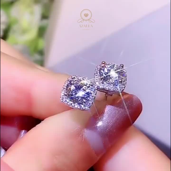 Anting Zirkon Diamond Anting Titanium Jepit Pria Berlian Asli Luxury Square Anting Perak Asli Earrings 1 Pair 0.5CT 1CT
