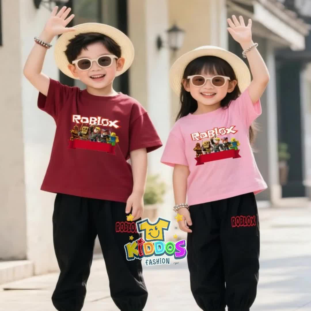 Setelan Baju Anak Unisex Kaos & Celana Jogger Fashion Usia 5-15 Tahun - Motif ROBLOX