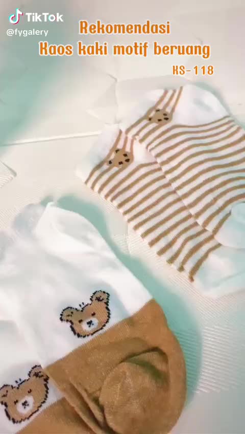 KS118 Kaos Kaki Wanita Motif Beruang Bear Garis Fashion Kaos Kaki Pendek Ankle Semata Kaki Panjang