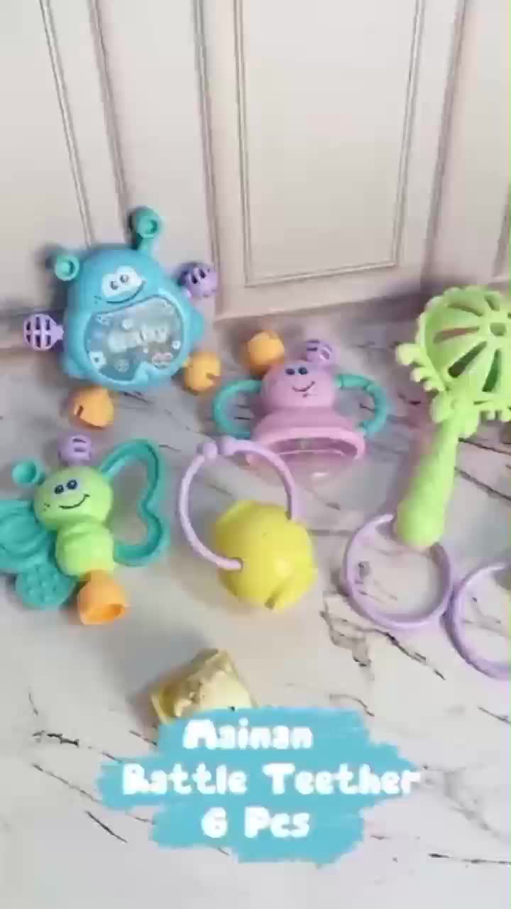 Momosee Baby Teether Rattle Teething Kit Mainan Gigitan Bayi PP Silikon Mainan Bayi WJ03