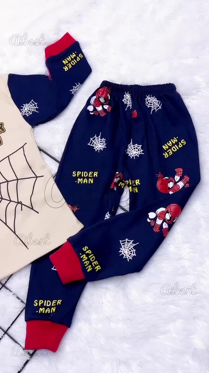Aibest Setelan Anak Motif Spiderman Lengan Panjang / Baju Tidur Anak Bahan Kaos Usia 1th-10th 310