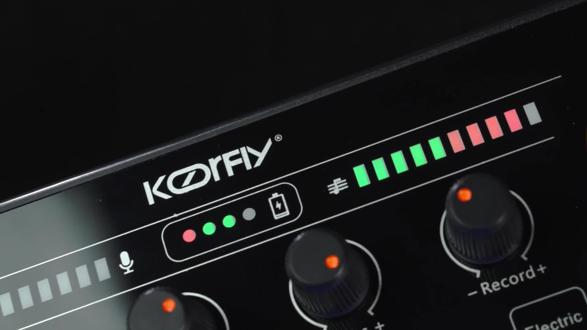 Koorfly KF04 Multi-Efek 48V Live Soundcard dengan 12 Efek RGB & 4 DIY Efek Suara untuk Konten Kreator Audio Live Stream Karaoke Kompatibel dengan Alat Musik 6.35mm - Laptop