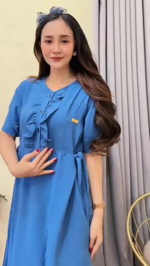 Daster Rachel Crinkle Airflow Wanita Busui Panjang Tidur Bumil - Lingkar Dada 110cm, Panjang Baju 125cm - Rempel, Kancing