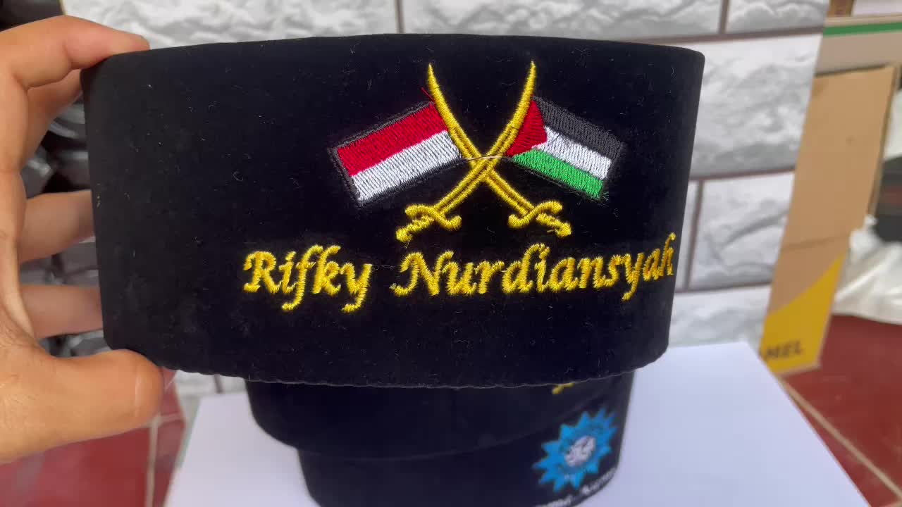 Peci Nama,Peci Hitam Ukuran 1-10, Peci Kain Bludru, Songkok Nasional, Busana Indonesia, 100% Polyester, Halus dan Nyaman Dipakai