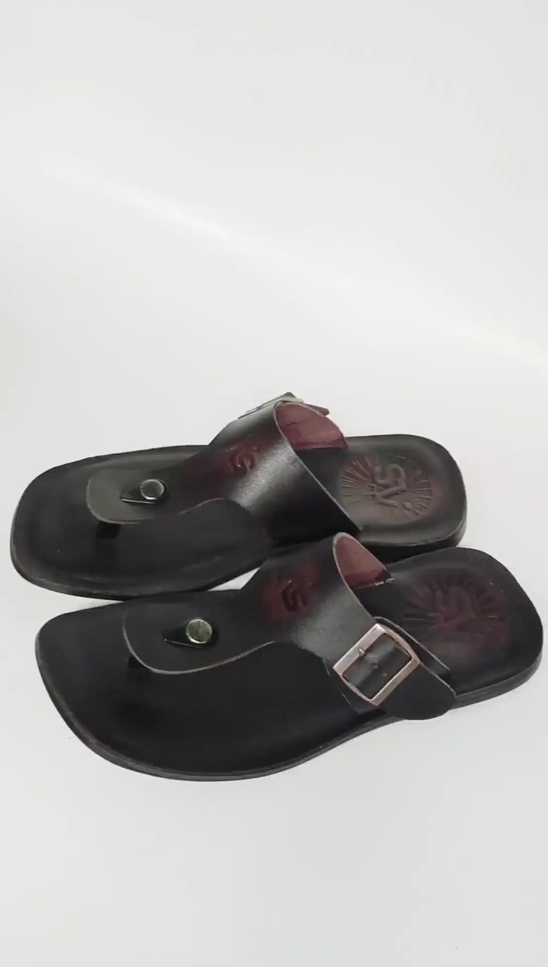 Terlaris Sendal Kulit Asli, Sendal Kulit Original 100%, sandal pria kulit asli tren masa kini, sandal ViRAL Pria Coklat Hitam Outsole Karet premium tidak licin simpul tan sandal & sandal jepit japit fleksibel random dewasa