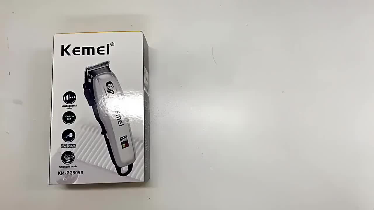 Paket Lengkap Barbershop Mesin Cukur Rambut Keemei Km-809A BARBER PRO Hair Clipper Cordless LED Display Daya Baterai Lithium-ion 1000 mAh Alat Cukur Cas Elektrik dan Gunting Potong Pangkas Sasak Rambut Stainless Steel Jenggot Kumis