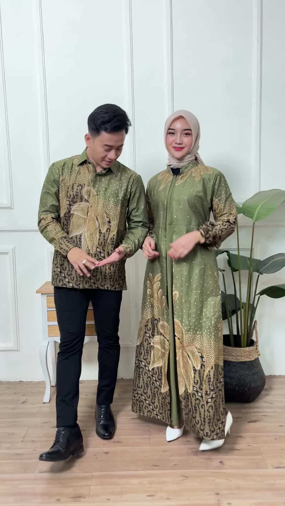 Baju Batik Couple Keluarga Pasangan Kondangan Suami istri Sarimbit Kain Katun Prima Premium Lembut Motif Anggrek Army