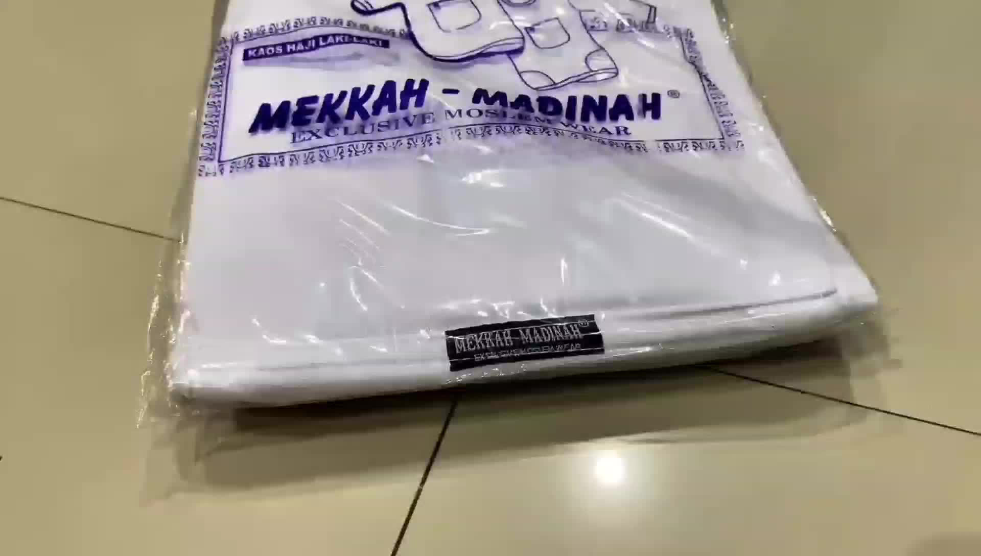 Kaos Haji Umroh Pria Lengan Pendek Saku Depan Resleting Dan Kantong Samping Atasan Putih Baju Muslim Dewasa Perlengkapan Haji Bahan Katun