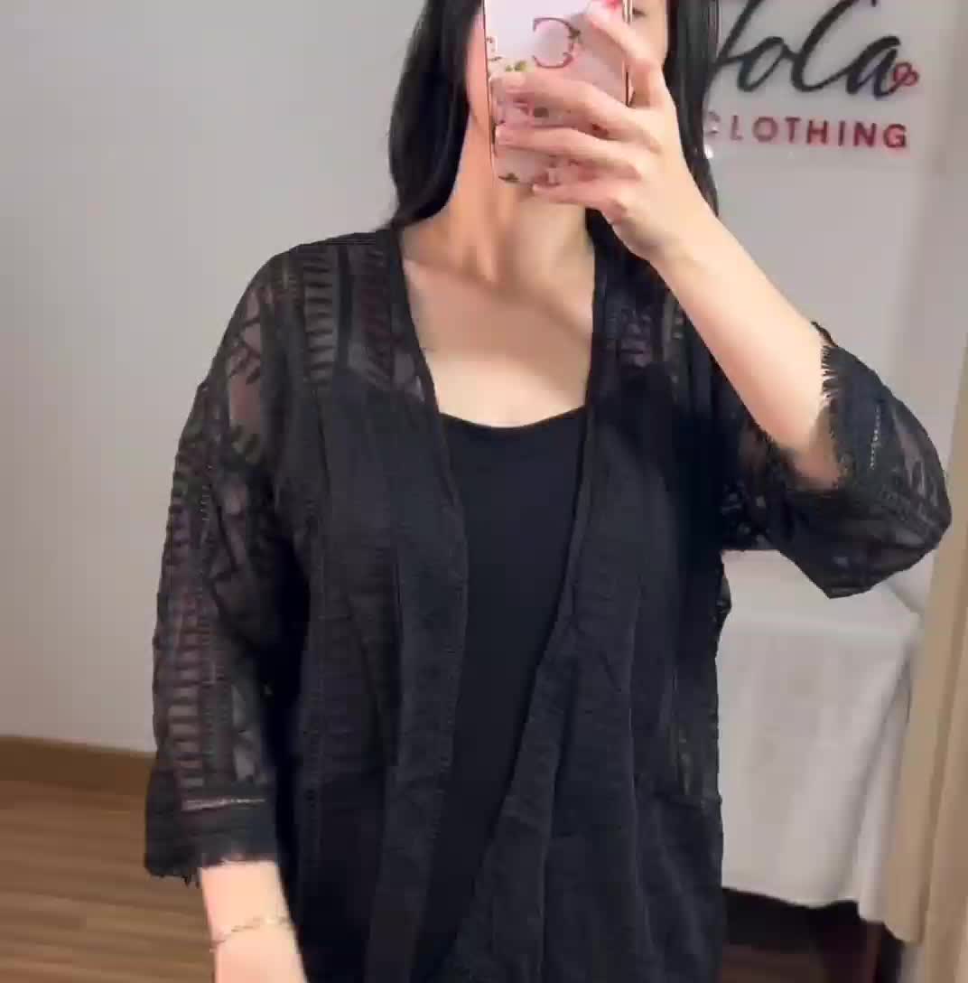JC [ Tasya Lace Cover Up Outer ] Fit Size M-L Fashion Atasan Wanita Cardigan Panjang Bahan Chiffon Menerawang Casual Kasual Santai Pantai Simple Renda Lace Top Oversize Lasya