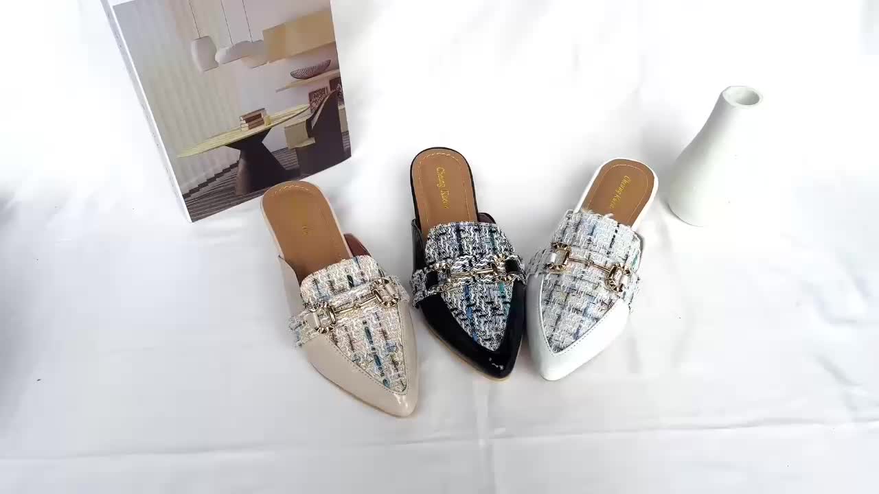 Cheung Kuedz Niken Sandal Slop Mules Wanita 3 Cm  Bahan Canvas Sol Karet Shoes