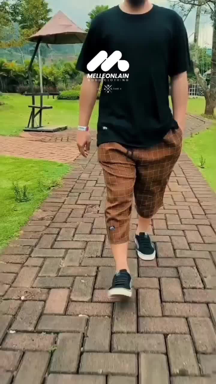 Celana Sirwal Tartan Kotak-kotak Pendek Kulot Chino Casual Melleonlain Kotak Motif Rib Kain Nyaman Shorts