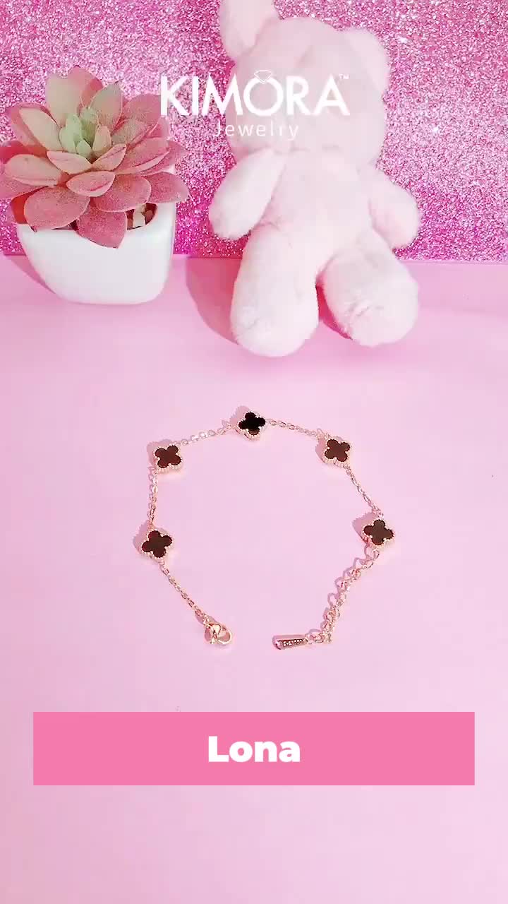 Kimora - Gelang Tangan Rantai Titanium Bracelets Perhiasan Wanita Aksesoris Anti Karat Bunga Semanggi Lona  Gtt101