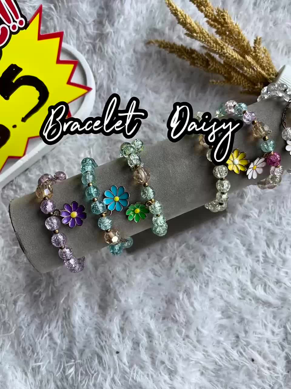 GL2029 GELANG KARET AESTHETIC DAISY RUMBAI BUNGA KRISTAL WANITA MANIK COLOURFULL KOREA