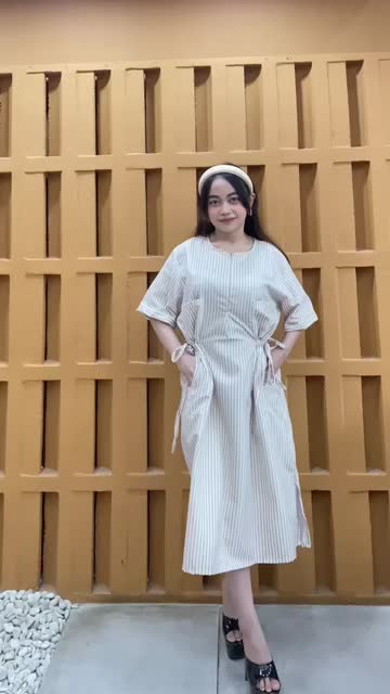 ELDZAR Daster Cika Salur Tangan Pendek Saku Atas Saku Samping Tali Pinggang Cantik Bahan Katun Mikro