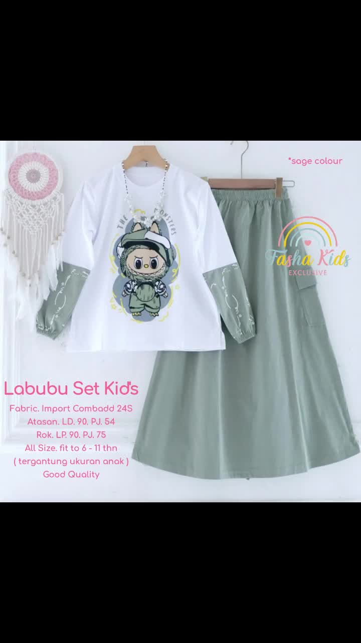 Shopakids Laaaabubu Set Kids Vol 1 Vol 2 Setelan Kaos & Rok Anak Perempuan terbaru Viral