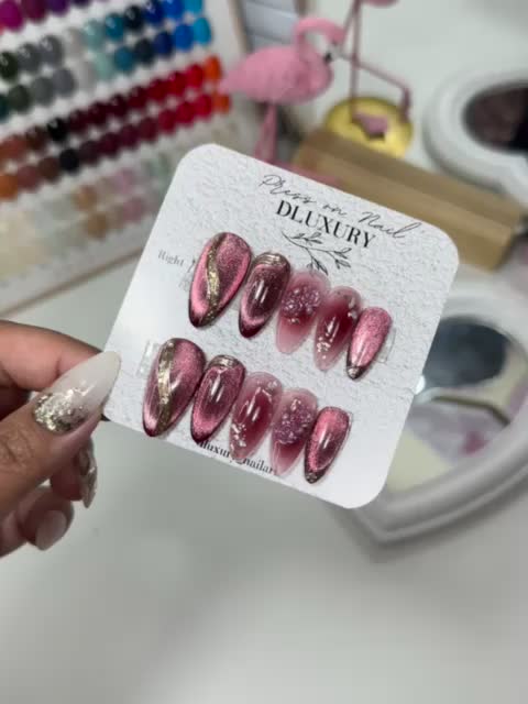 PRESS ON NAIL Maroon Cateye Luxury with flowers