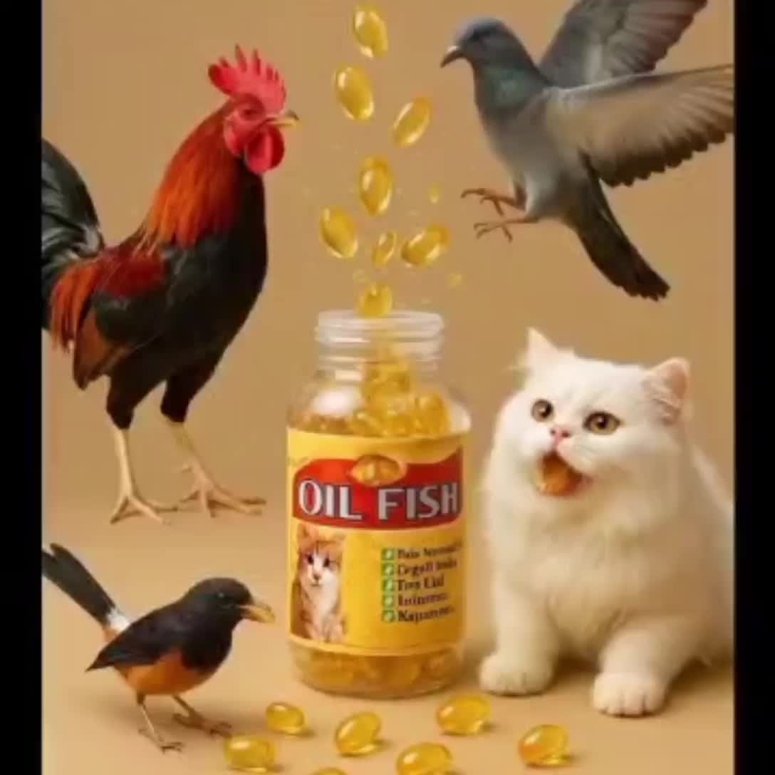 MINYAK IKAN ISI 100 CAPSUL baik untuk merpati ayam burung kicau kucing kelinci anjing dll