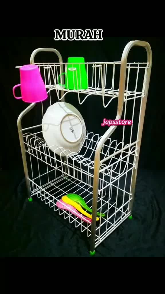 RAK PIRING DAN GELAS 3 SUSUN, RAK PIRING BESI KUAT ANTI KARAT, RAK PIRING DAPUR (RPL03 NEW)