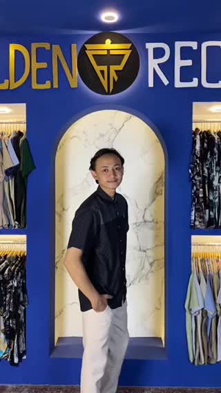 Kemeja pria Golden Recco Katun Cowok Keren Dewasa Motif Navy Surfing pendek Casual Nyaman Baju Lembut