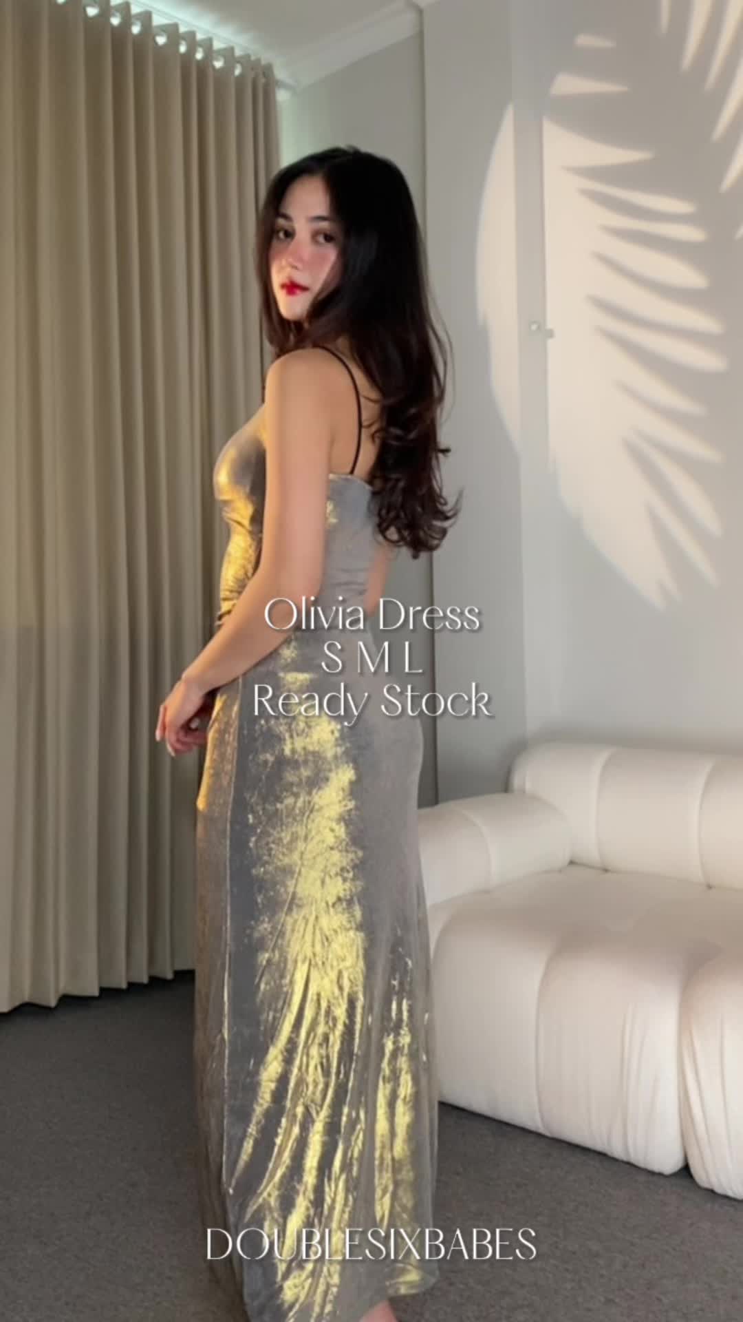 <DoubleSixBabes> READY STOCK [Olivia] Gaun Pesta Shimmer Stretch, Ada Cup Bra, Dress Pesta Mewah Gold, Bodycon Dress, Cuttingan  Ilusi lebih langsing dan Tinggi