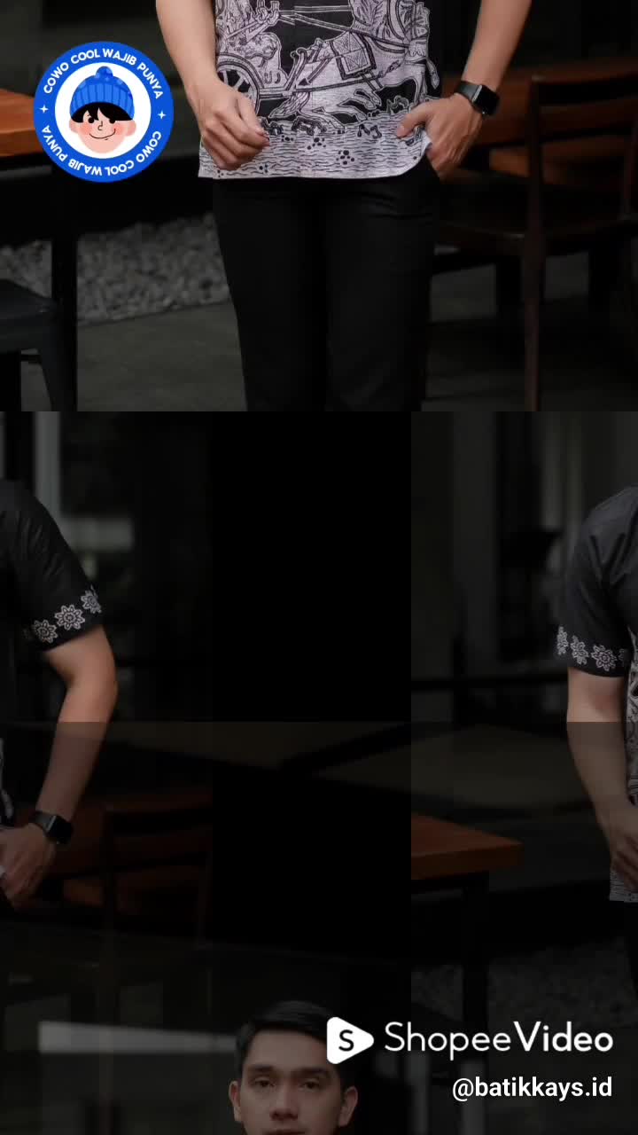 Atasan Batik Modern Pria Kemeja Lengan Pendek Motif Wayang Hitam Manis Katun Adem Baju Hem Kancing Panjang Cowok Kerja