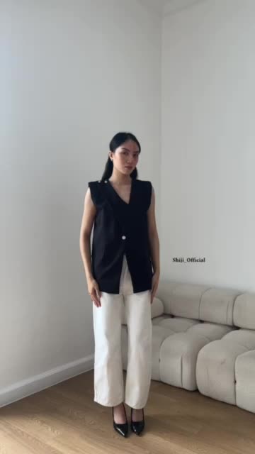 SHIJI Malika Vest Atasan Rompi Gilet Outer Cardigan Wanita Rompi Panjang Oversize Mantel Sepinggang Vest Korean style Vest Outfit Vest Wanita Tebal Basic Hitam Casual Belah Samping