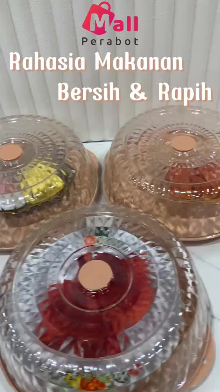 Mall Perabot | Tudung Saji Kristal Modern Susun | Vacuum Food Cover | Kualitas Bebas BPA | Penutup Makanan Tingkat | Pelindung Debu Makanan | Penyimpanan Kue
