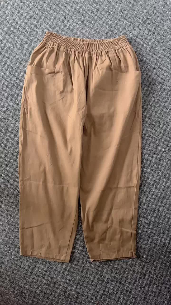 NEVA STYLE - Unqo Pants Celana  Panjang   Kulot  Katun Bawahan Wanita Basic Polos Kantong Aktif Oversize L fit to XXL Pinggang Full Karet Bahan Cotton Twill Premium Tebal Linen Loose