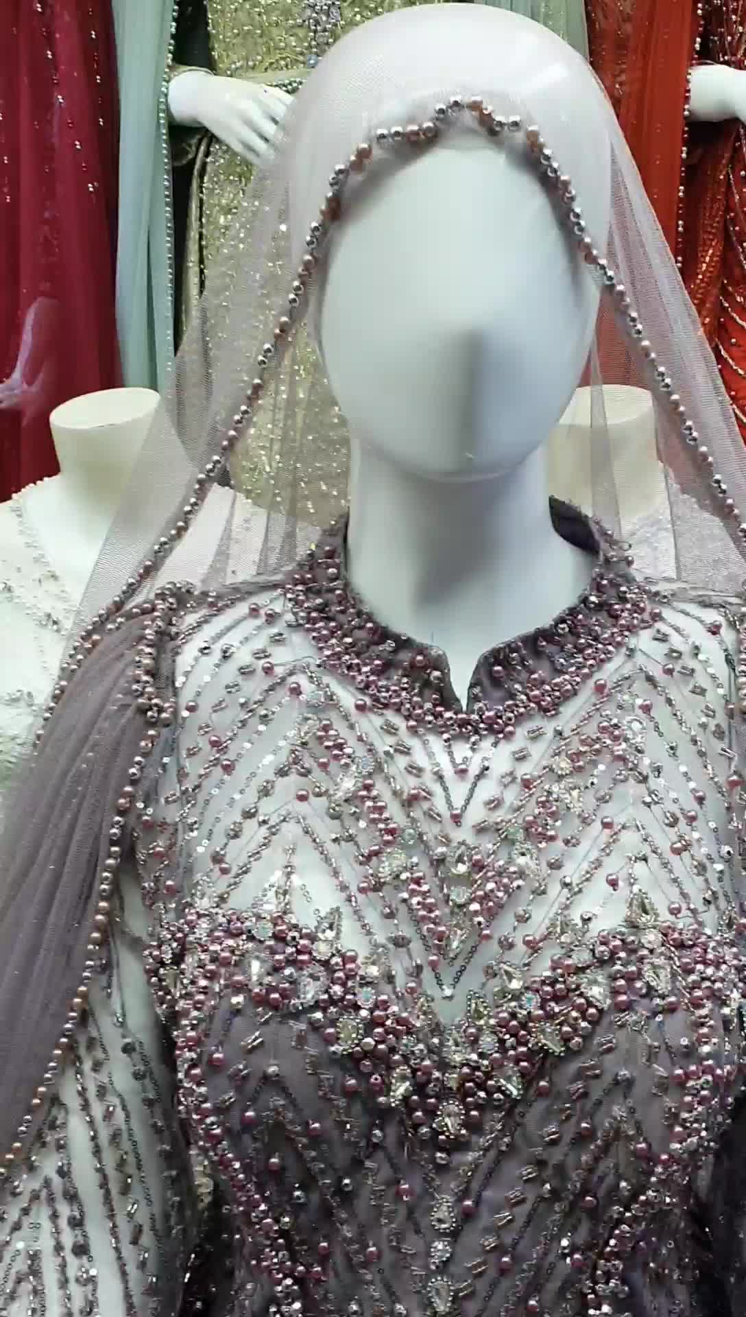 Kebaya gaun pengantin berbi balgwon busa ekor sdh free slayer bahu dan kepala Wanita Panjang