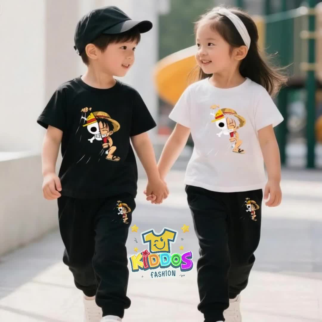 Setelan Baju Anak Unisex Kaos & Celana Jogger Fashion Usia 5-15 Tahun - Motif  BABY LUFFY
